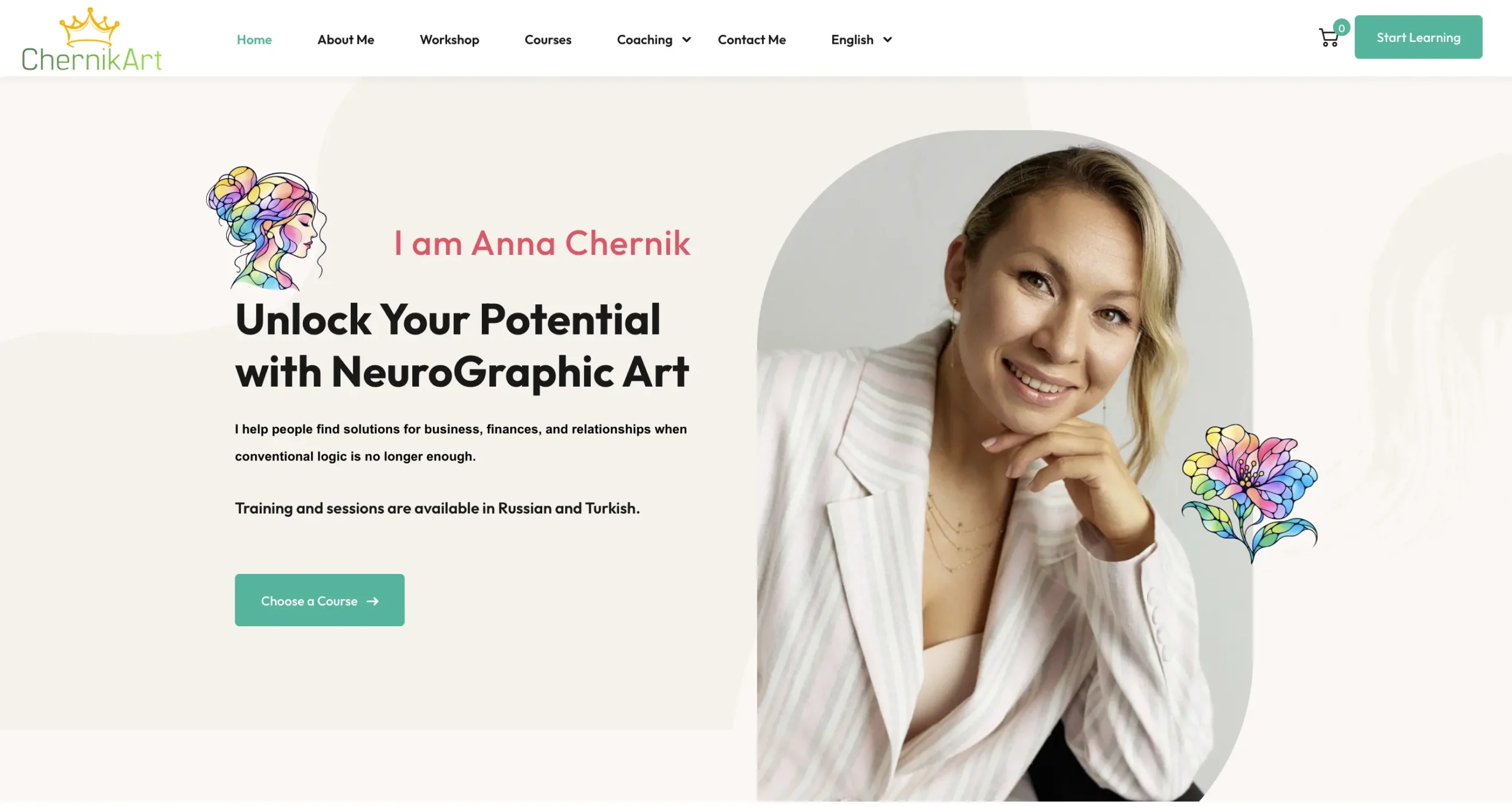 Chernikart multilingual art education and online course website design