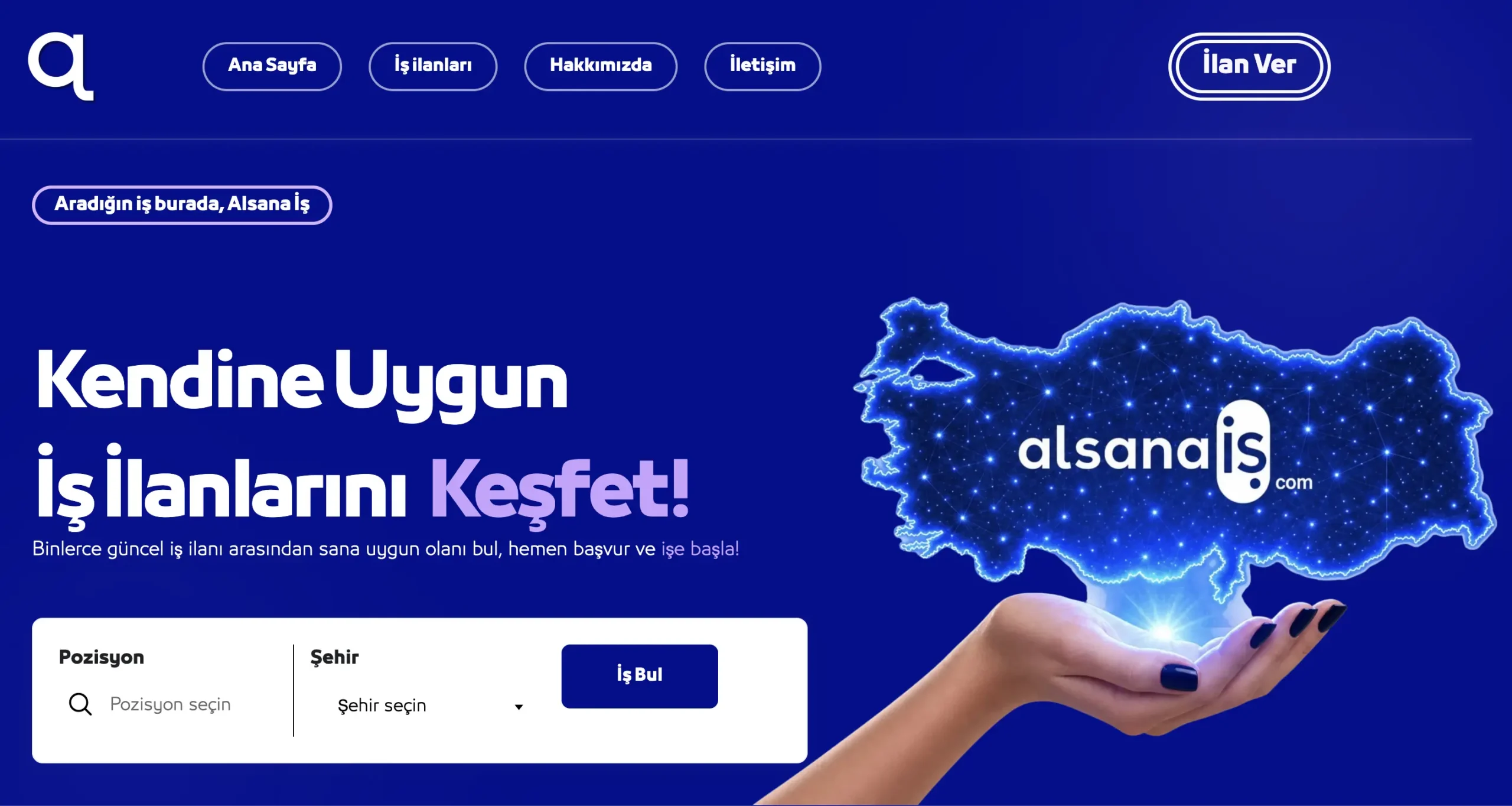 Alsanais Turkish job board website with interactive province navigation